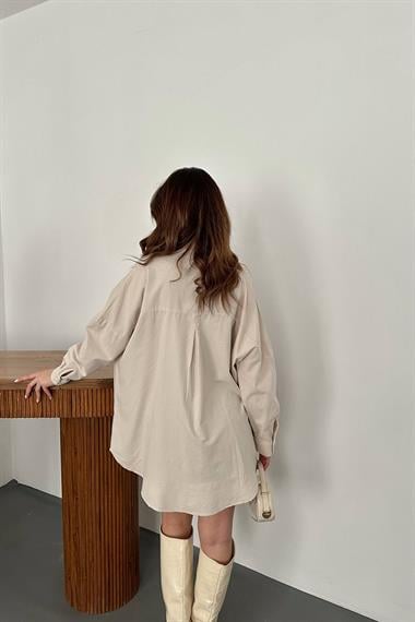 Оптовая продажа бежевая рубашка с двойным карманом и клапаном