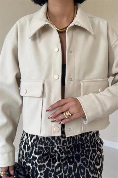 Wholesale Beige Snap Button Cashmere Shirt