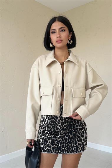 Wholesale Beige Snap Button Cashmere Shirt