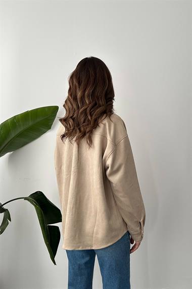Toptan Bej Çıtçıtlı Süet Gömlek