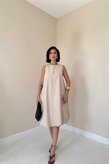 Toptan Bej Comfort Balon Elbise