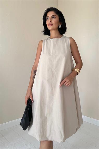 Toptan Bej Comfort Balon Elbise