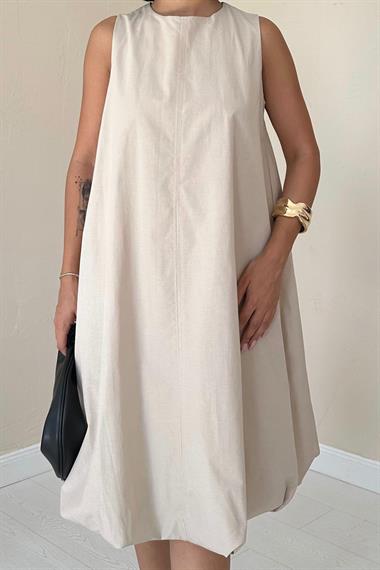 Toptan Bej Comfort Balon Elbise