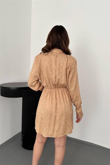 Toptan Bej Desenli Jakar Elbise