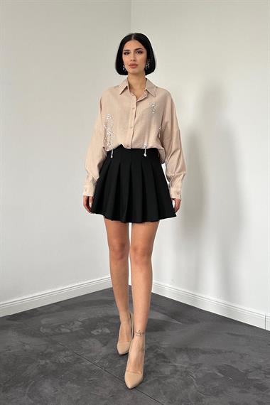 Toptan Bej Diamond Desen Taşlı Gömlek