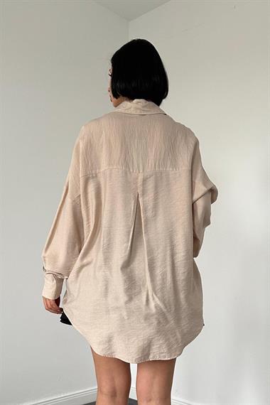 Toptan Bej Diamond Desen Taşlı Gömlek