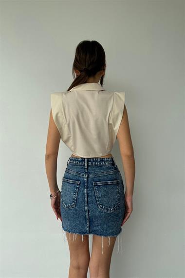 Toptan Bej Dik Omuzlu Bluz