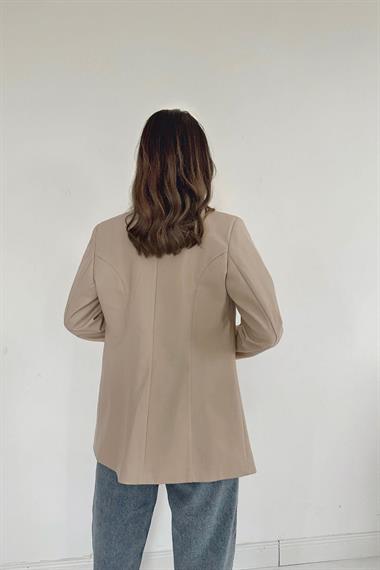 Toptan Bej Düğmeli Deri Ceket