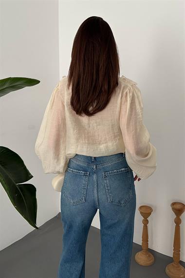 Toptan Bej Fırfırlı Bluz