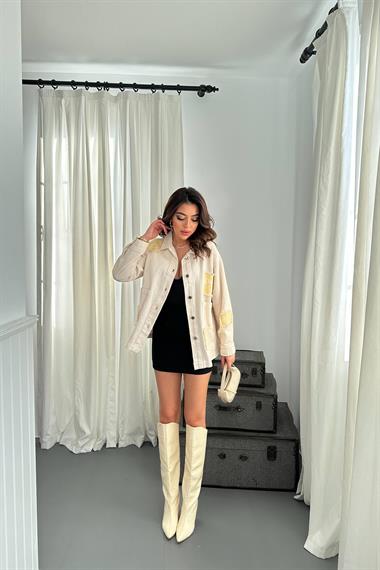 Toptan Bej Gabardin Arma Detaylı Gömlek Ceket