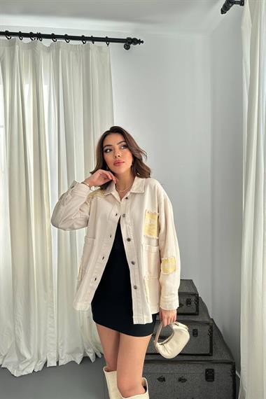Toptan Bej Gabardin Arma Detaylı Gömlek Ceket