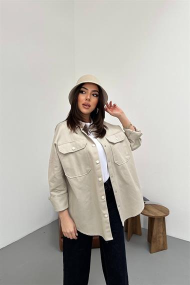 Toptan Bej Gabardin Gömlek