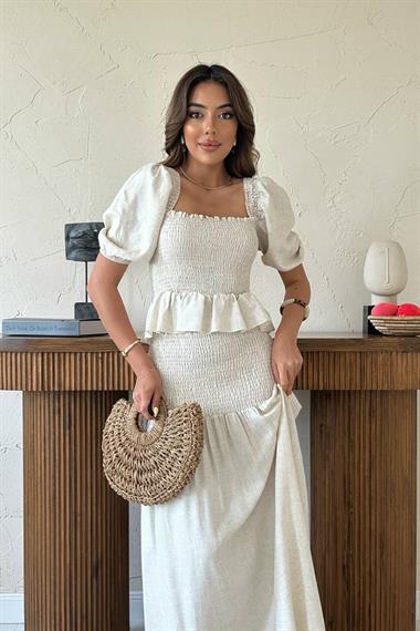 Toptan Bej Gipeli Keten Takım