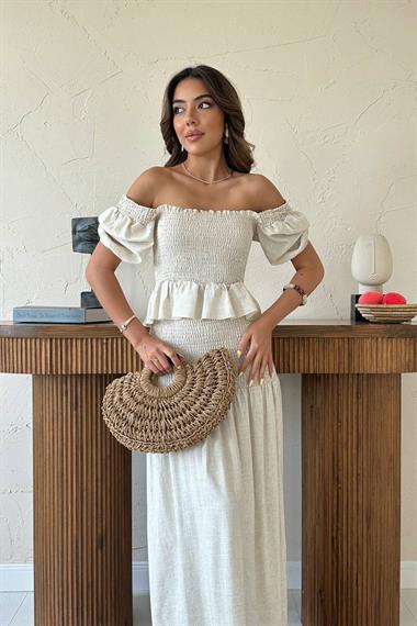 Toptan Bej Gipeli Keten Takım