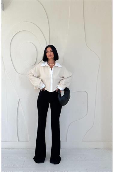 Toptan Bej Gömlek Yakalı Bluz