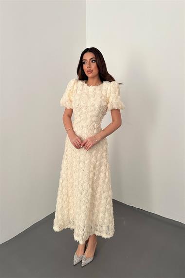 Toptan Bej Güllü Elbise