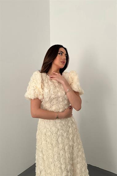 Toptan Bej Güllü Elbise