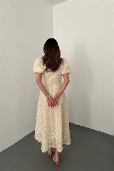 Toptan Bej Güllü Elbise