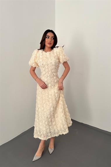 Toptan Bej Güllü Elbise