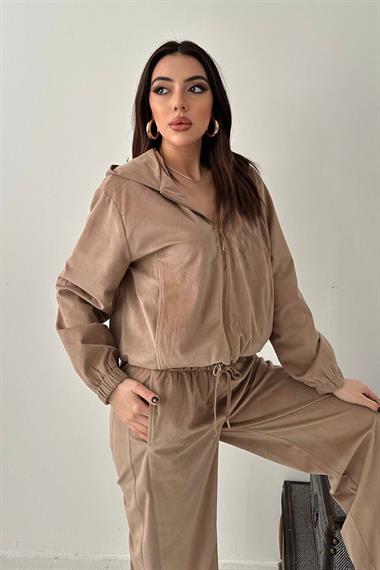 Toptan Bej İnce Kadife Takım