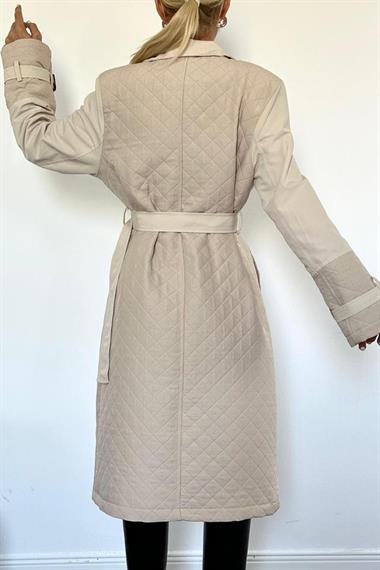 Toptan Bej Kapitone Trençkot