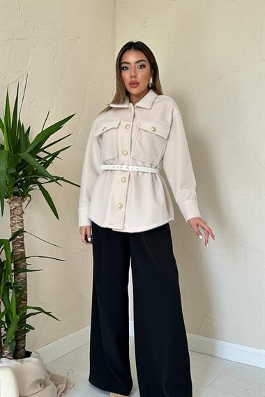 Toptan Bej Kaşe Gold Düğmeli Gömlek