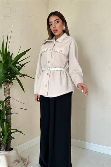 Toptan Bej Kaşe Gold Düğmeli Gömlek