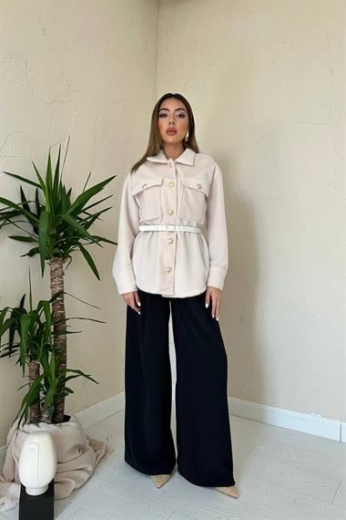 Toptan Bej Kaşe Gold Düğmeli Gömlek