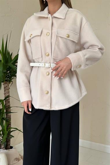 Toptan Bej Kaşe Gold Düğmeli Gömlek