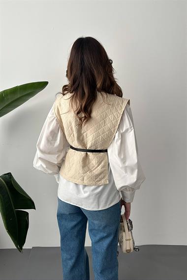 Toptan Bej Kemerli Gömlek ve Panço Takım