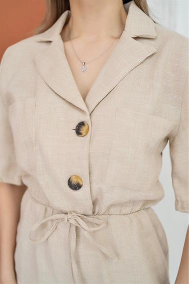 Toptan Bej Keten Yazlık Tulum