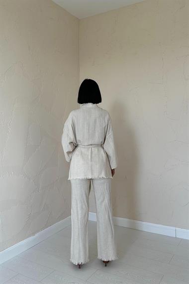 Toptan Bej Kimono Ve Pantolon Takım