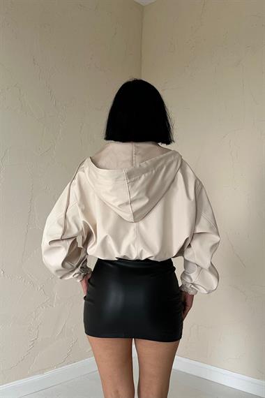 Toptan Bej Kısa Fermuarlı Bomber Ceket