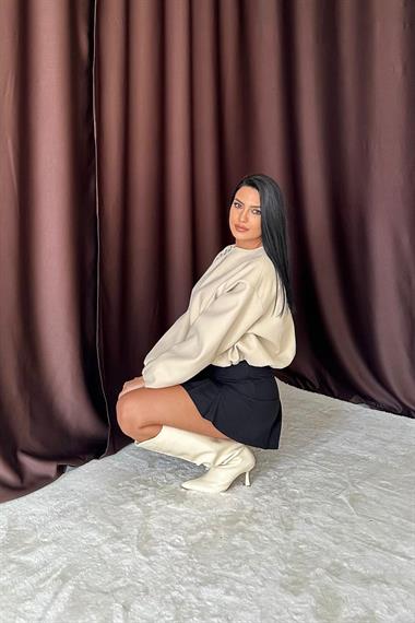 Toptan Bej Kısa Önü Fermuarlı Bomber Ceket