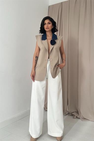 Toptan Bej Kolevi Pis Dikiş Yelek