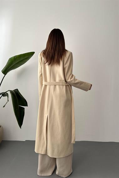 Toptan Bej Kuşaklı Midi Kaban