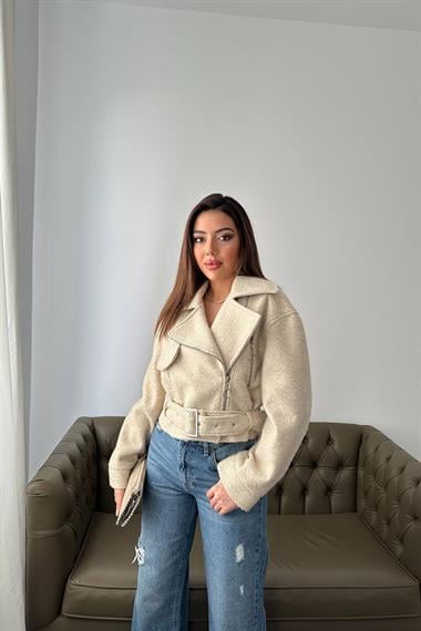 Toptan Bej Kuşgözü Kaşe Manto