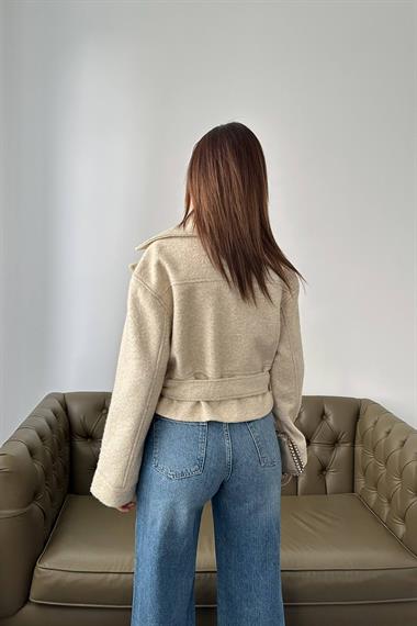 Toptan Bej Kuşgözü Kaşe Manto