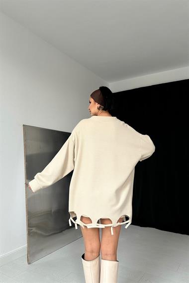 Toptan Bej Lazer Kesim Bluz