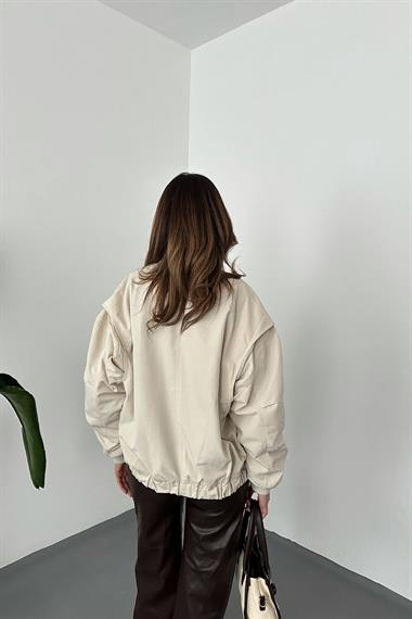 Toptan Bej Parçalı Bomber Ceket