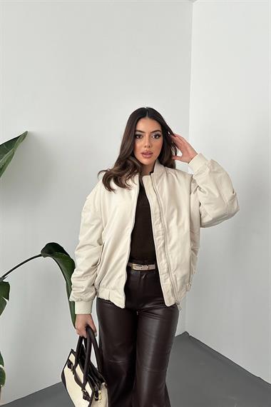 Toptan Bej Parçalı Bomber Ceket