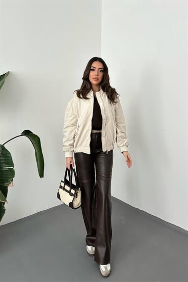 Toptan Bej Parçalı Bomber Ceket