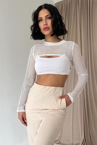 Toptan Bej Pensli Lastik Detaylı Pantolon