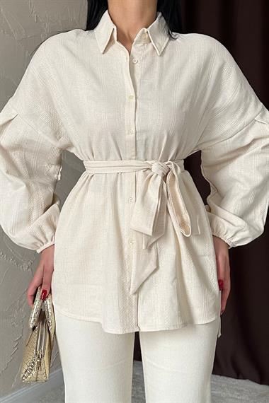 Toptan Bej Petek Jakar Kumaşlı Gömlek