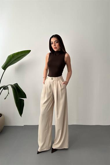 Toptan Bej Pileli Comfort Pantolon