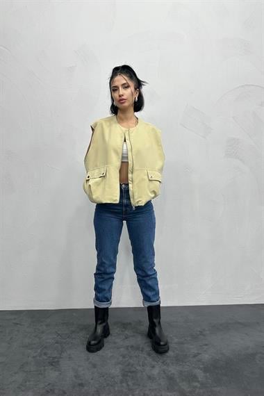 Toptan Bej Pileli Yelek