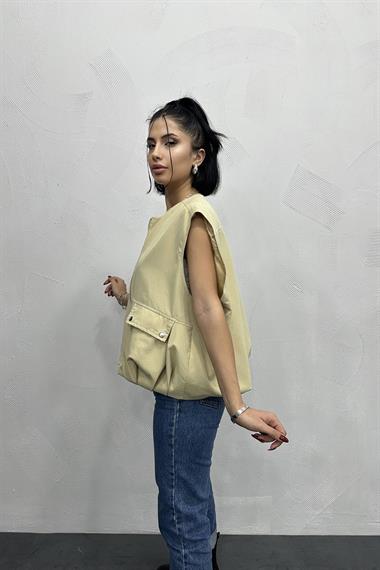 Toptan Bej Pileli Yelek