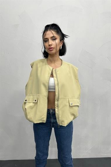 Toptan Bej Pileli Yelek