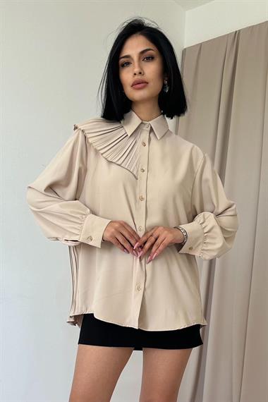 Wholesale Beige Pleated Detailed Jessica Shirt