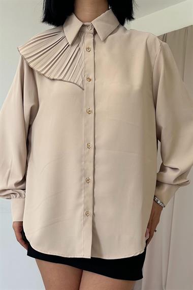Wholesale Beige Pleated Detailed Jessica Shirt